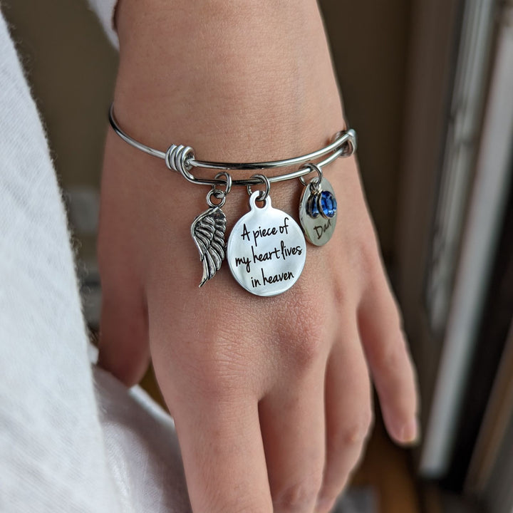 Piece of my Heart lives in Heaven Memorial Bangle Bracelet