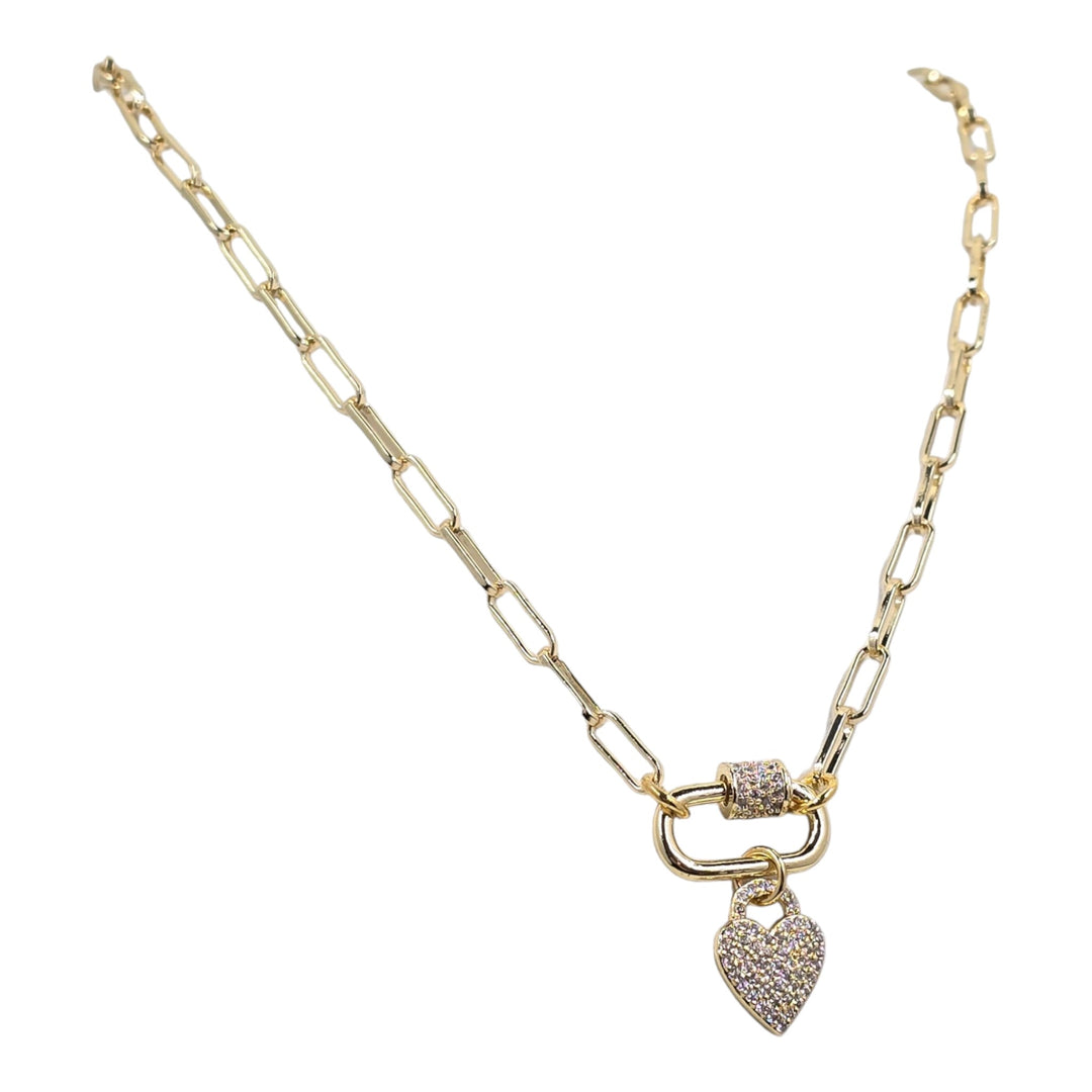 Silver Carabiner Link Choker Necklace with Heart
