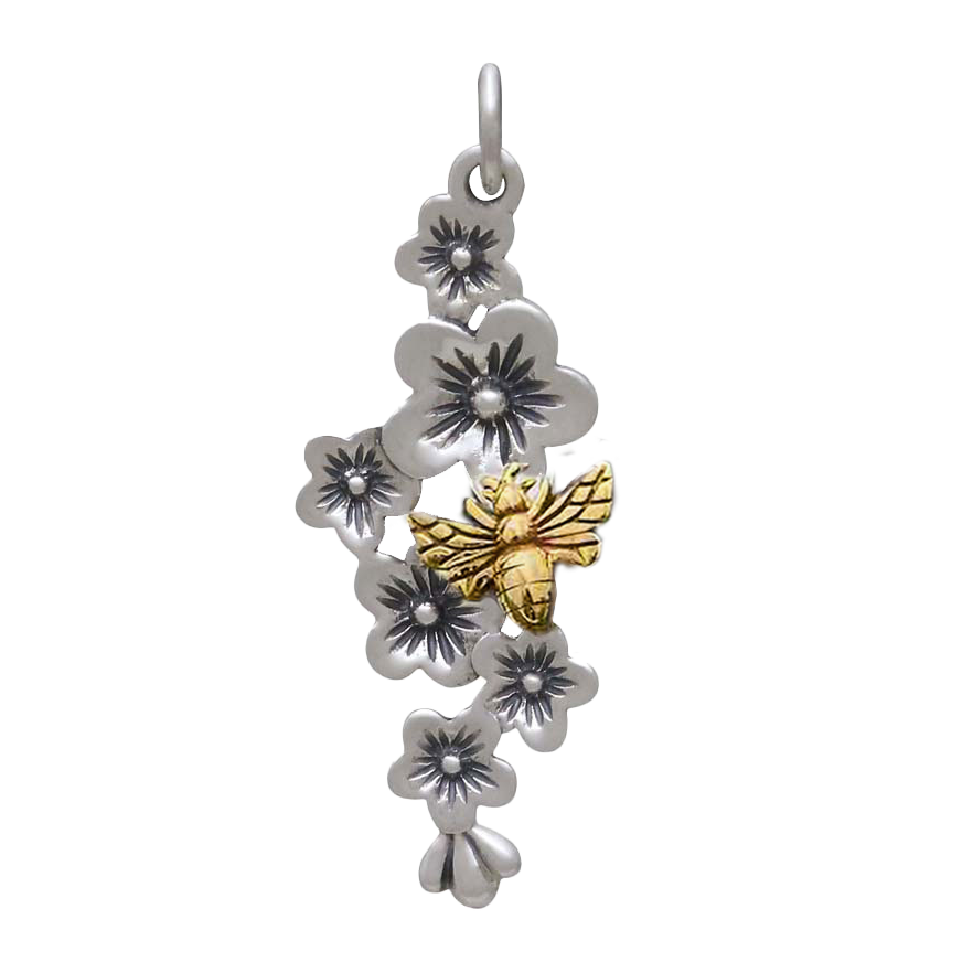 Sterling Silver Cherry Blossoms Bee Charm