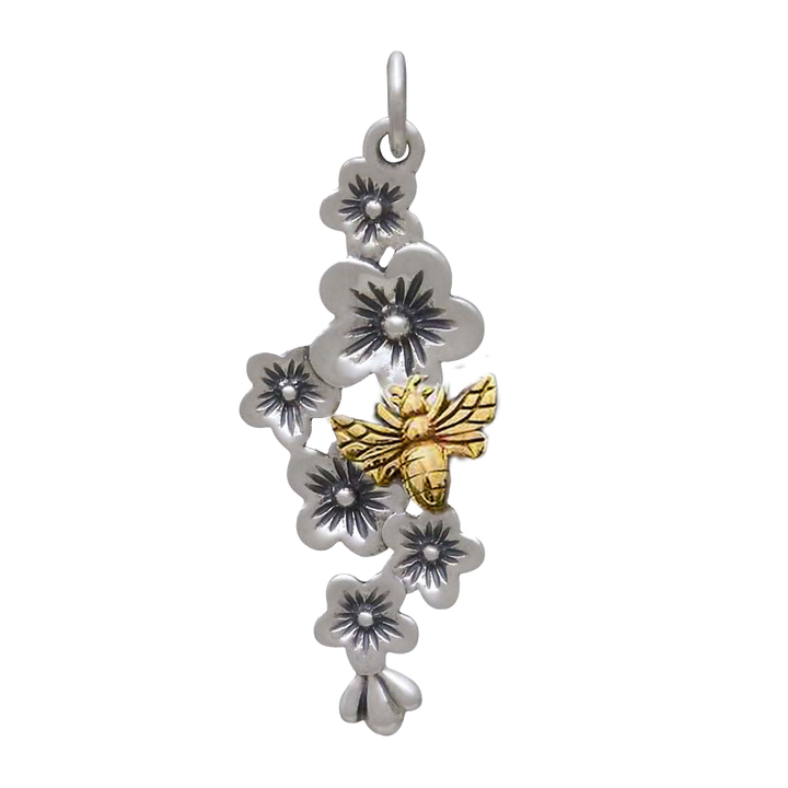 Sterling Silver Cherry Blossoms Bee Charm