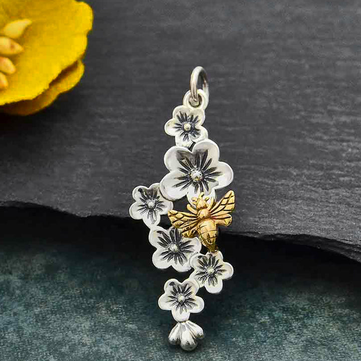Sterling Silver Cherry Blossoms Bee Charm