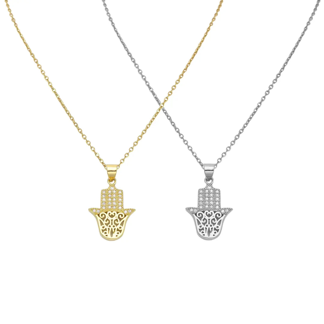 Dainty Hamsa Micro Pave Charm Necklace