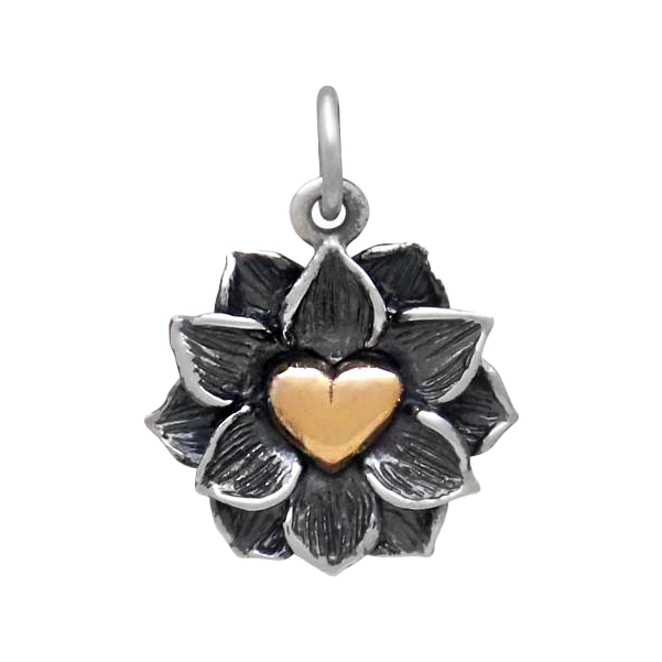 Sterling Silver Lotus Heart Charm Silver