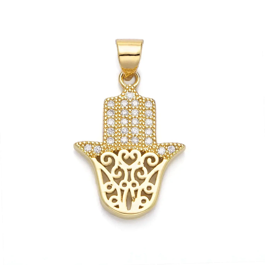 Dainty Hamsa Micro Pave Charm Necklace
