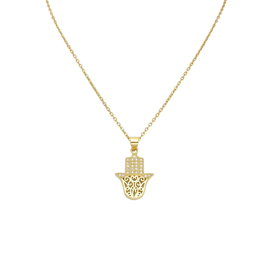 Dainty Hamsa Micro Pave Charm Necklace