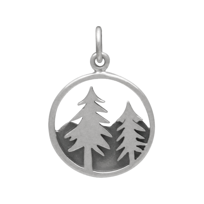 Sterling Silver Pine Trees Mountain Charm