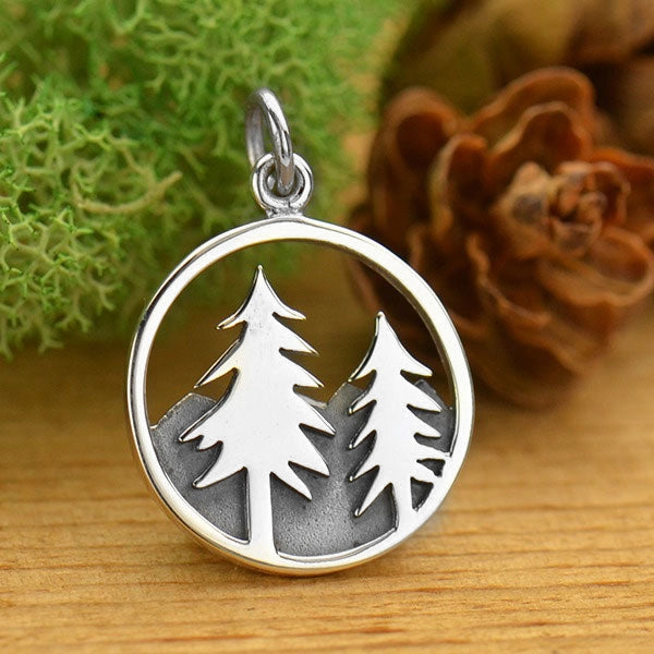 Sterling Silver Pine Trees Mountain Charm