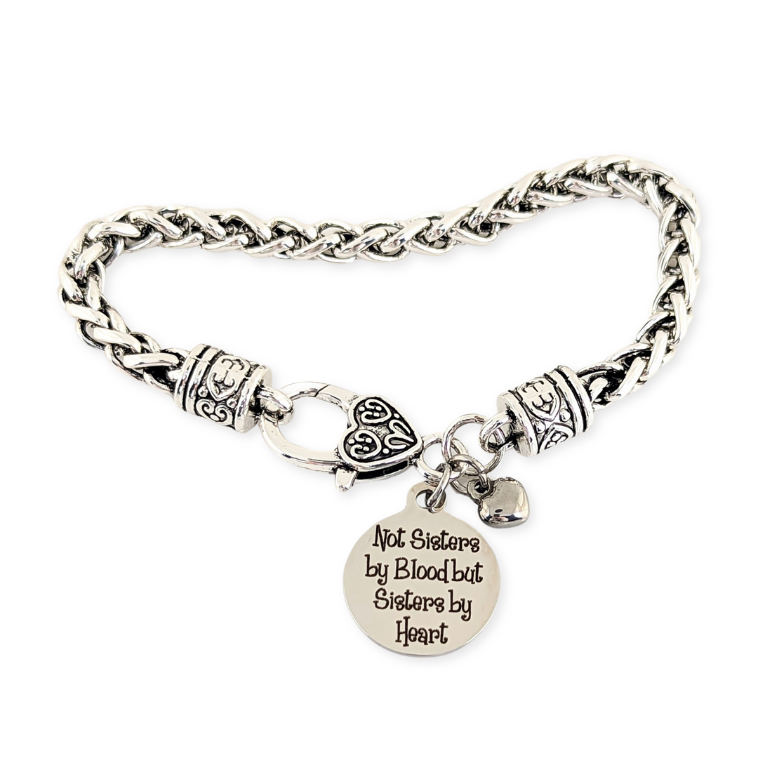 Not sisters by blood but Sisters by heart Antique Silver Bracelet