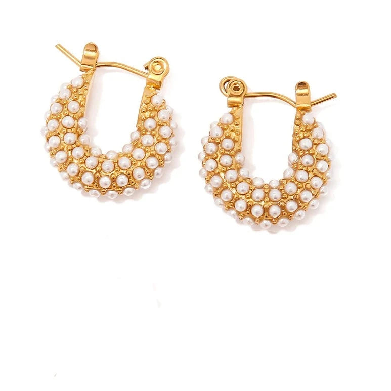 Zaria Earrings (Pearl Huggie Hoops)