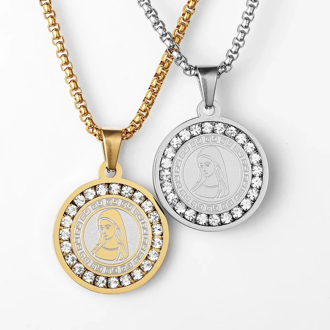 Madonna Necklace (Virgin Mary Pendant with CZ)