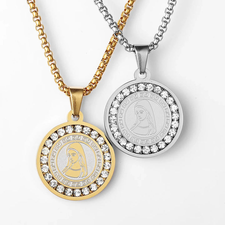 Madonna Necklace (Virgin Mary Pendant with CZ)