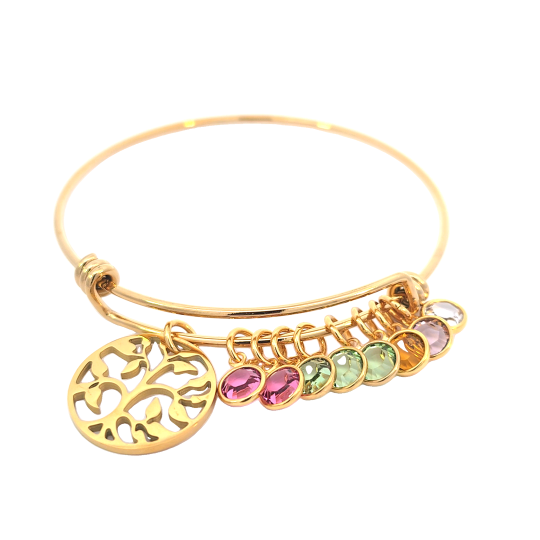 Bangle Bracelet - Family Tree with Birthstones