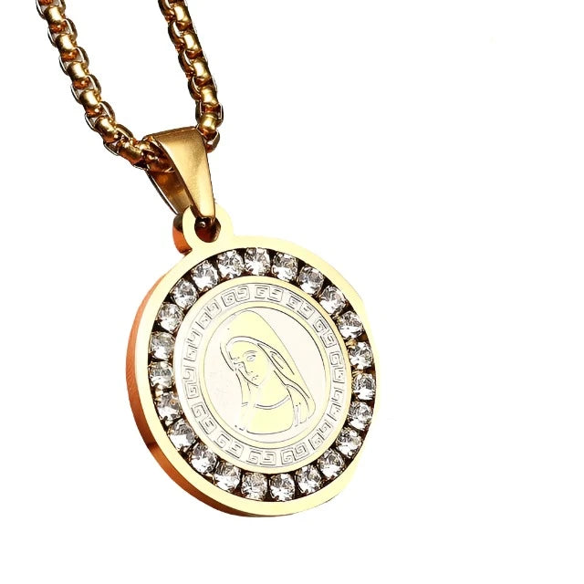 Madonna Necklace (Virgin Mary Pendant with CZ)