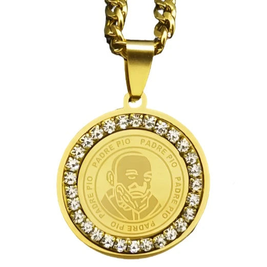 Padre Pio Necklace (Engraved Pendant with CZ)