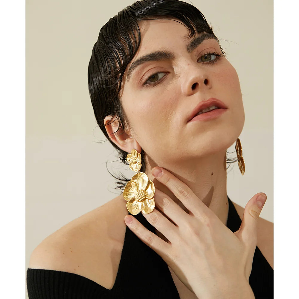 Layla Earrings (Floral double-drops)