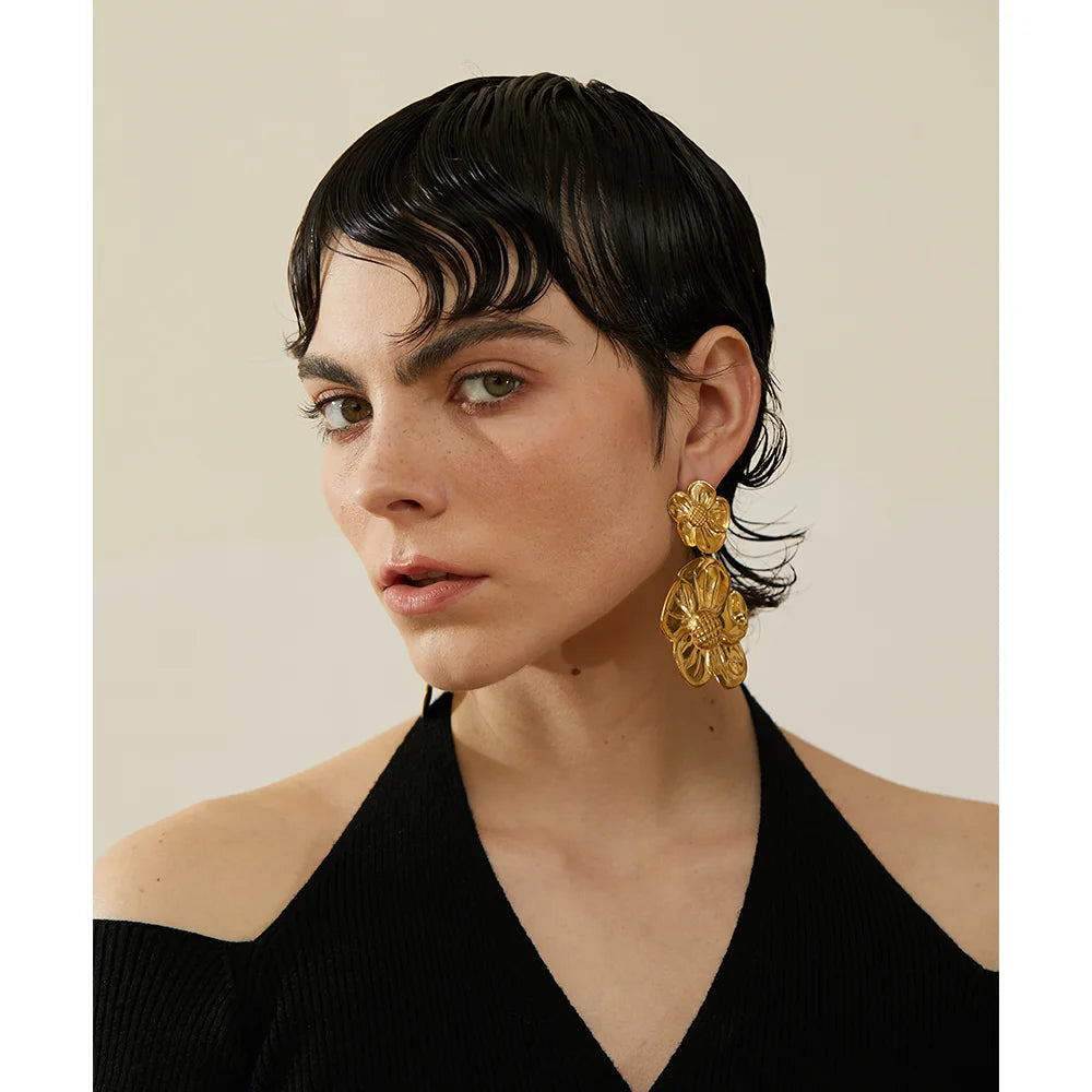 Layla Earrings (Floral double-drops)