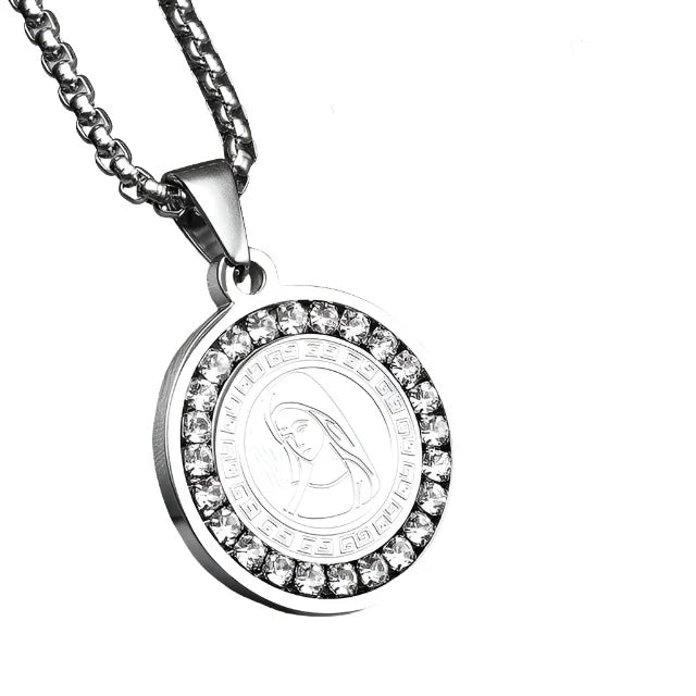 Madonna Necklace (Virgin Mary Pendant with CZ)