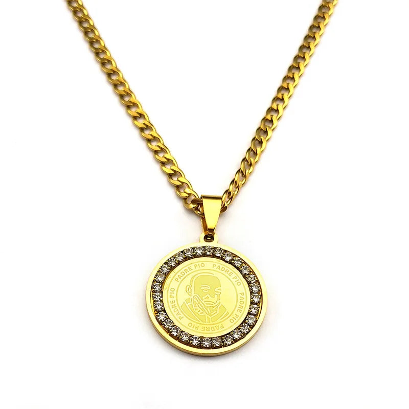 Padre Pio Necklace (Engraved Pendant with CZ)