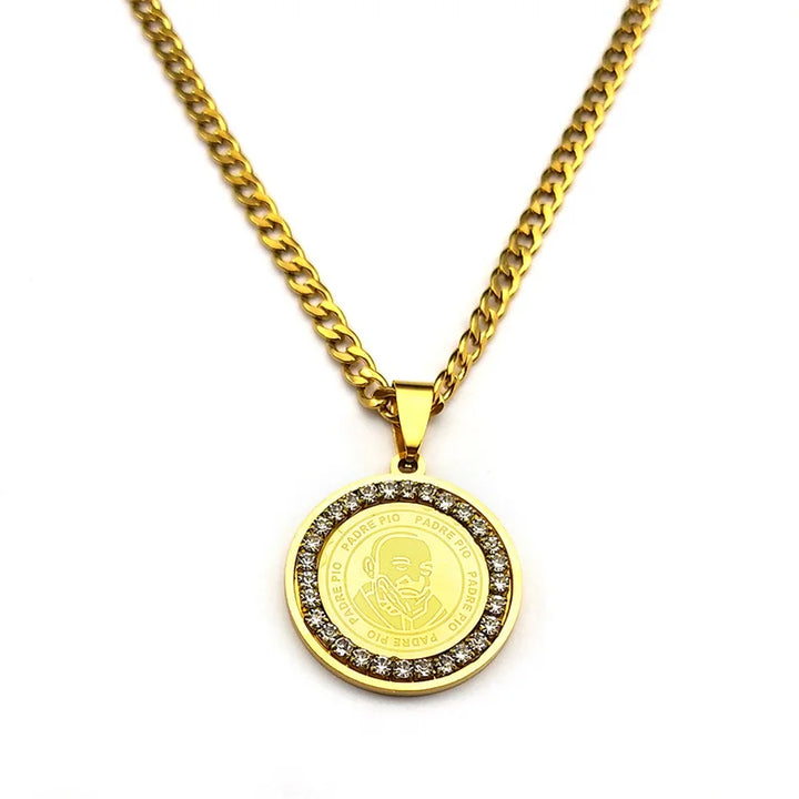 Padre Pio Necklace (Engraved Pendant with CZ)