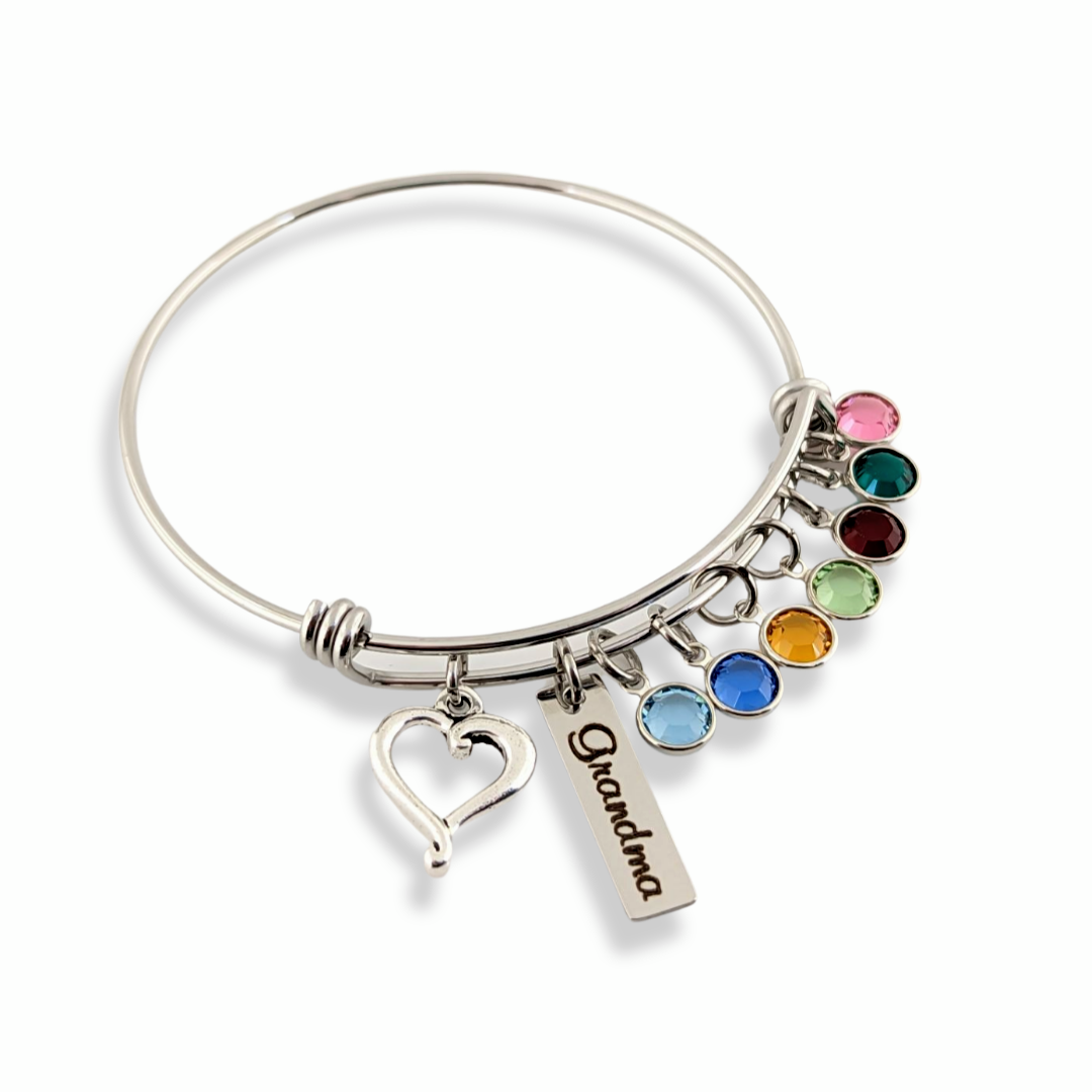 Seven 2024 disc Personalized name Charm bracelet with birthstones - Mom or Grandma