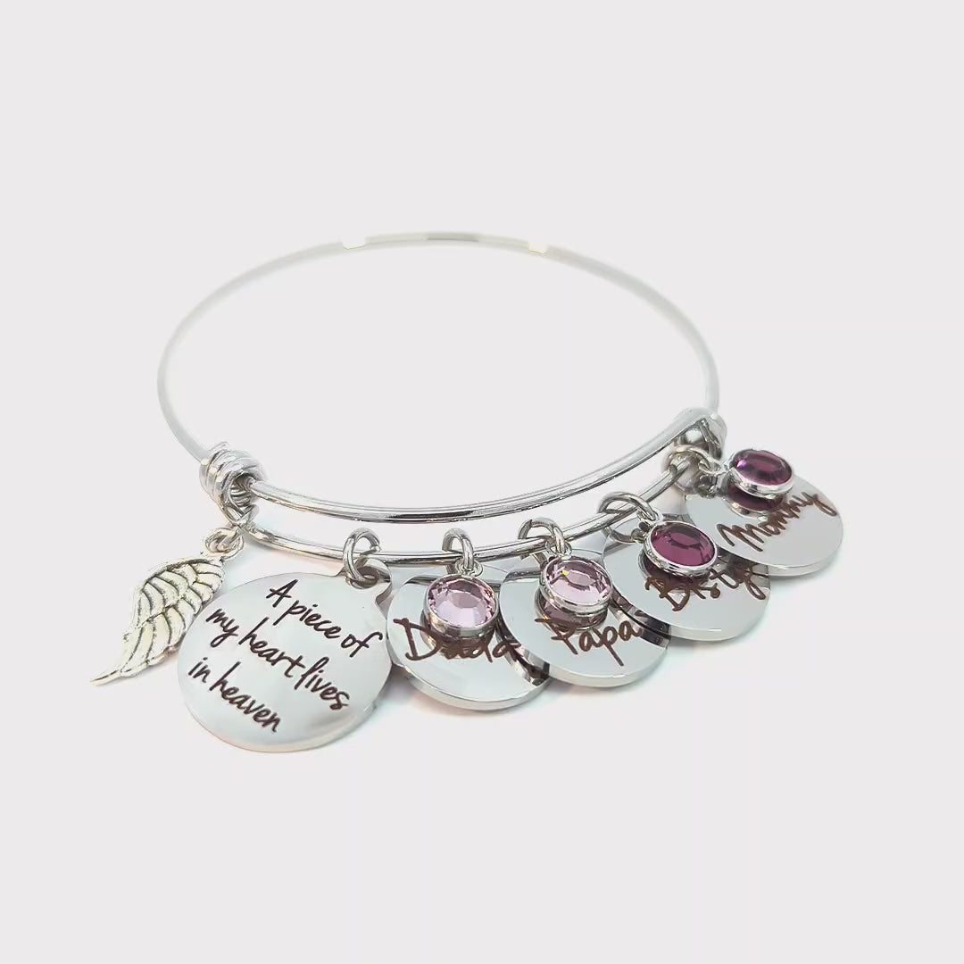 Piece of my Heart lives in Heaven Memorial Bangle Bracelet