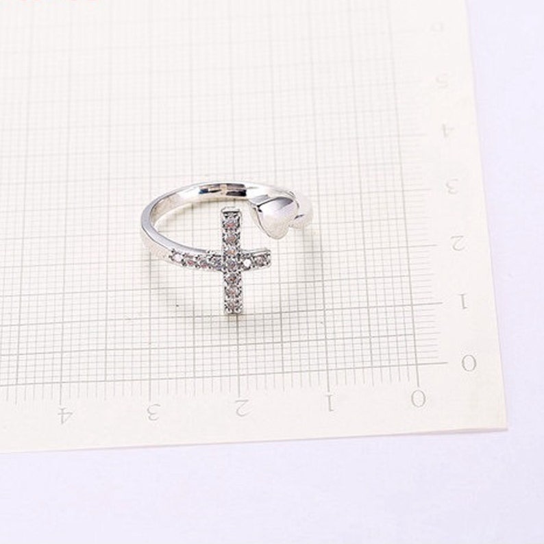 Sterling Silver Cross & Heart Ring