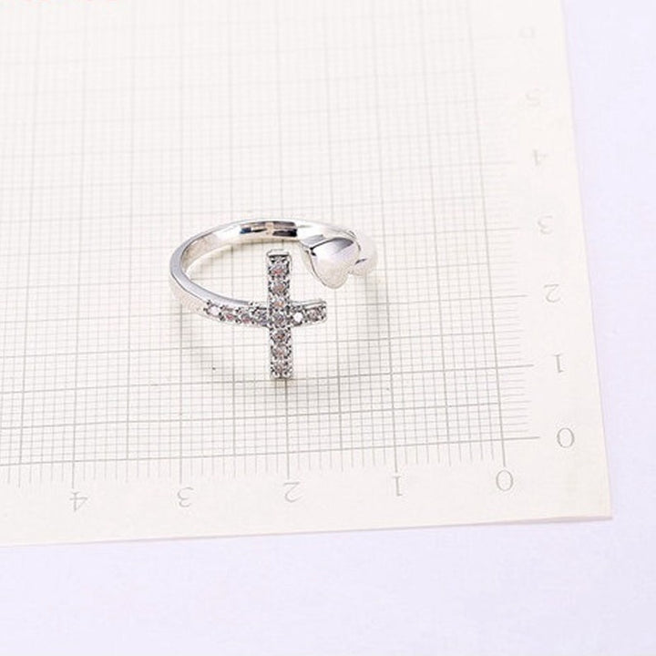 Sterling Silver Cross & Heart Ring