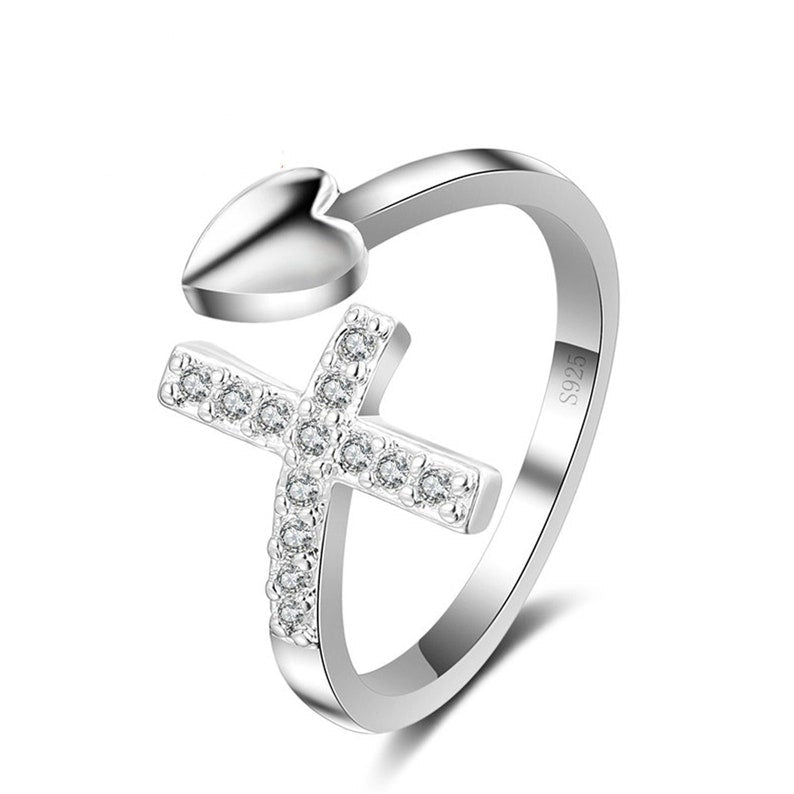 Sterling Silver Cross & Heart Ring