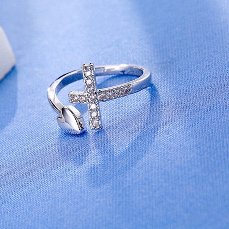 Sterling Silver Cross & Heart Ring