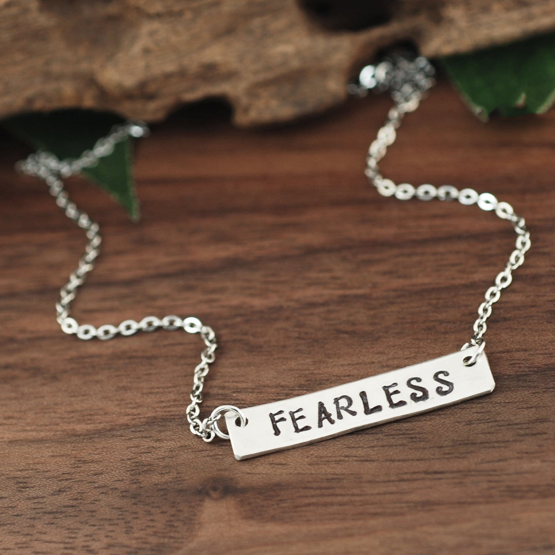 Sterling Silver FEARLESS Bar Necklace