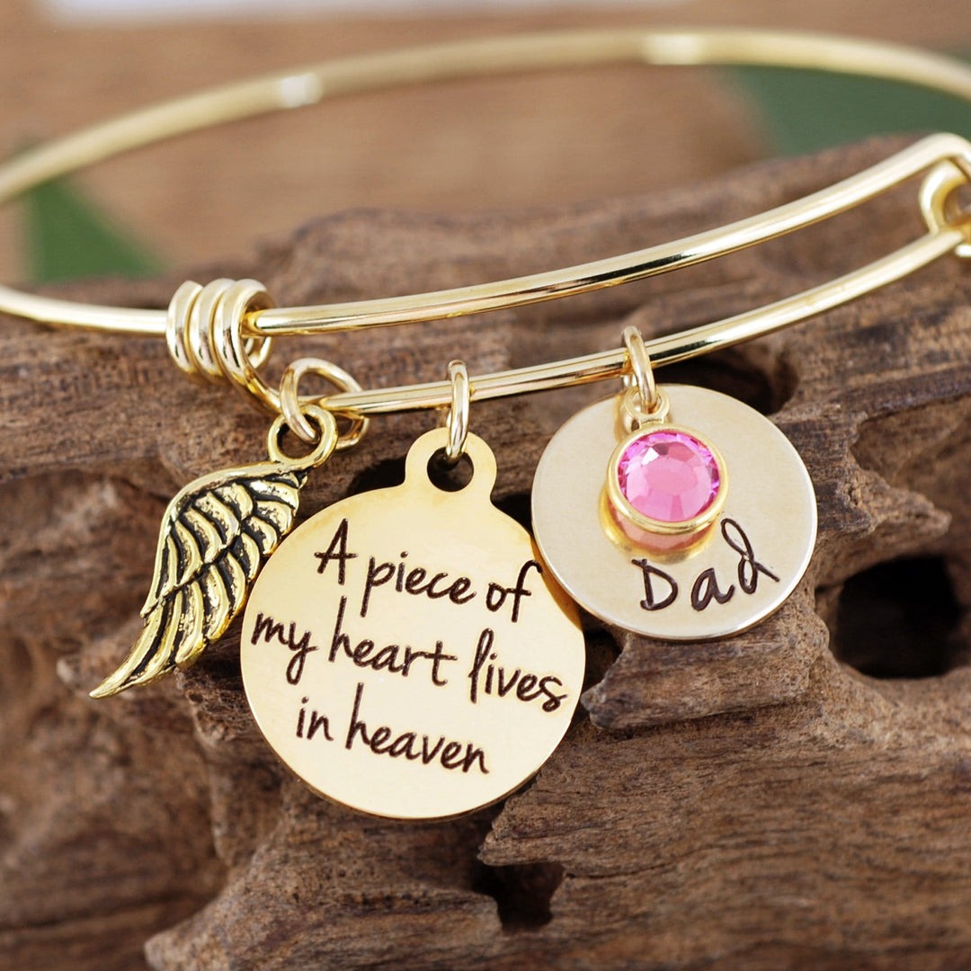 Piece of my Heart lives in Heaven Memorial Bangle Bracelet.