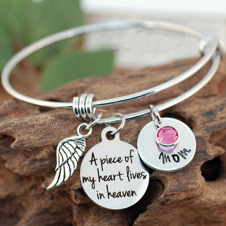 Piece of my Heart lives in Heaven Memorial Bangle Bracelet.