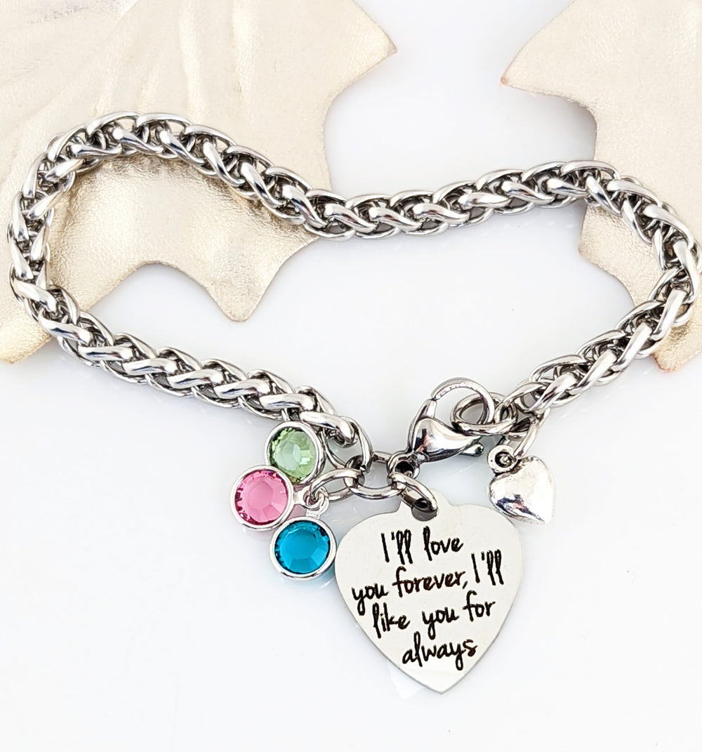 Mom - I'll Love you Forever Birthstone Bracelet.