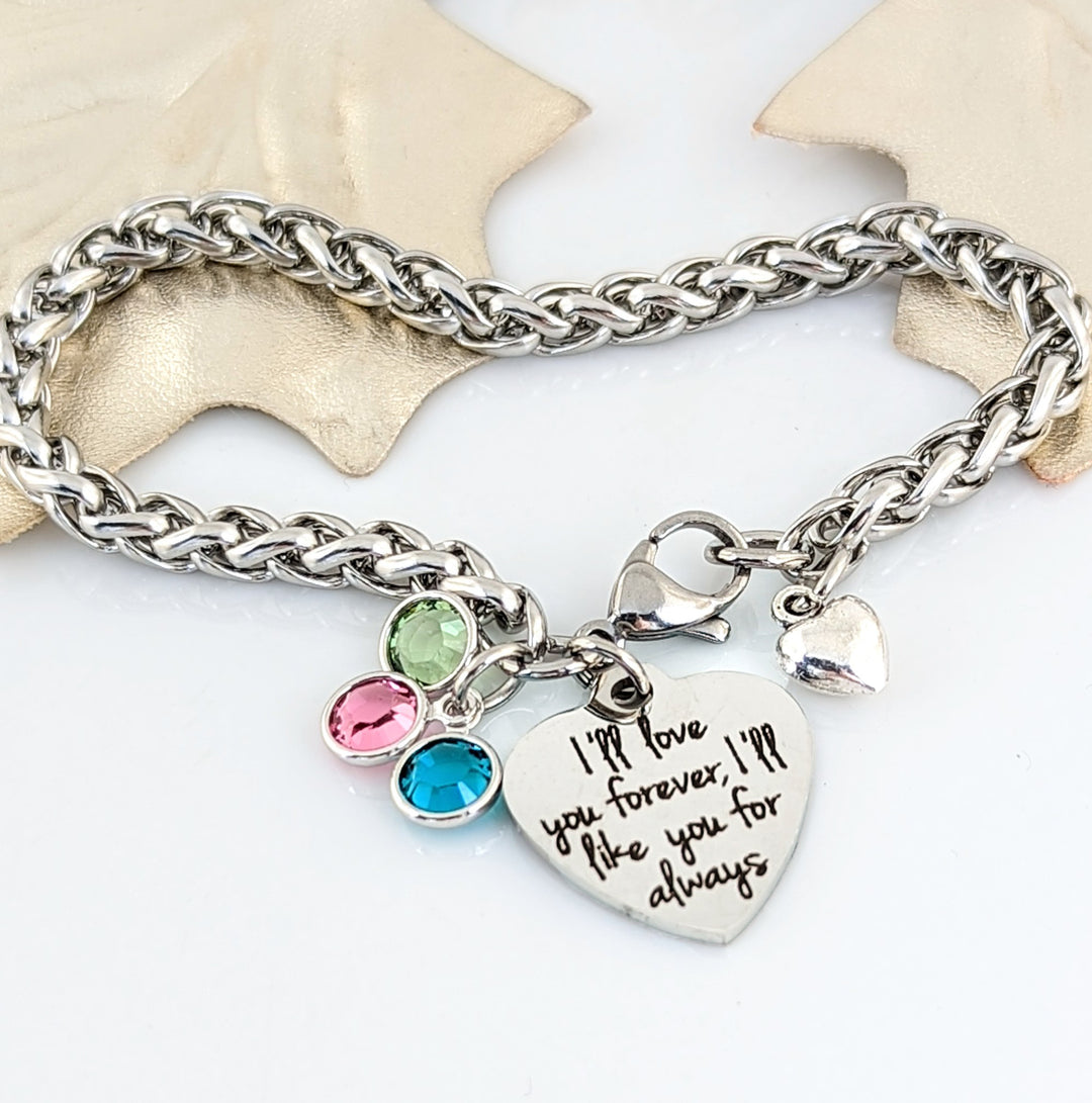 Mom - I'll Love you Forever Birthstone Bracelet.