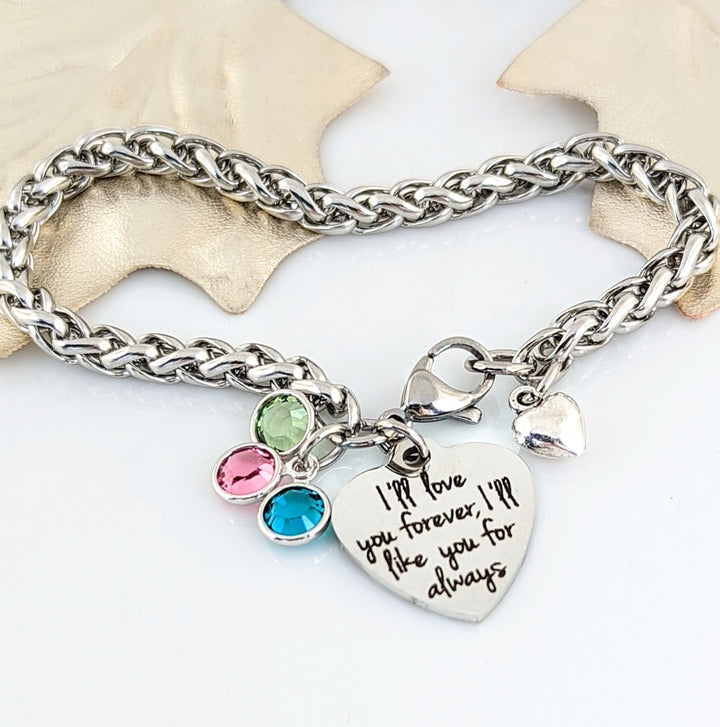 Mom - I'll Love you Forever Birthstone Bracelet.