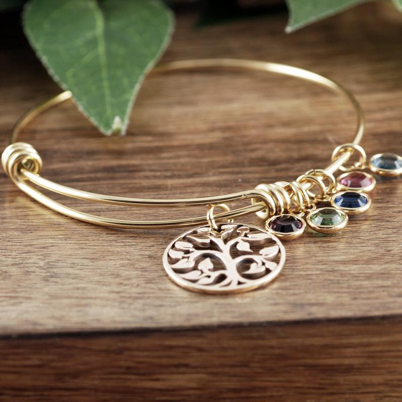 Birthstone Family Tree Bracelet for Mom/Grandma.