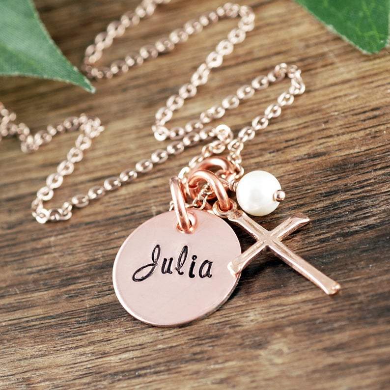 Personalized Cross Necklace for Communion.