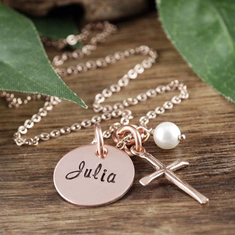 Personalized Cross Necklace for Communion.