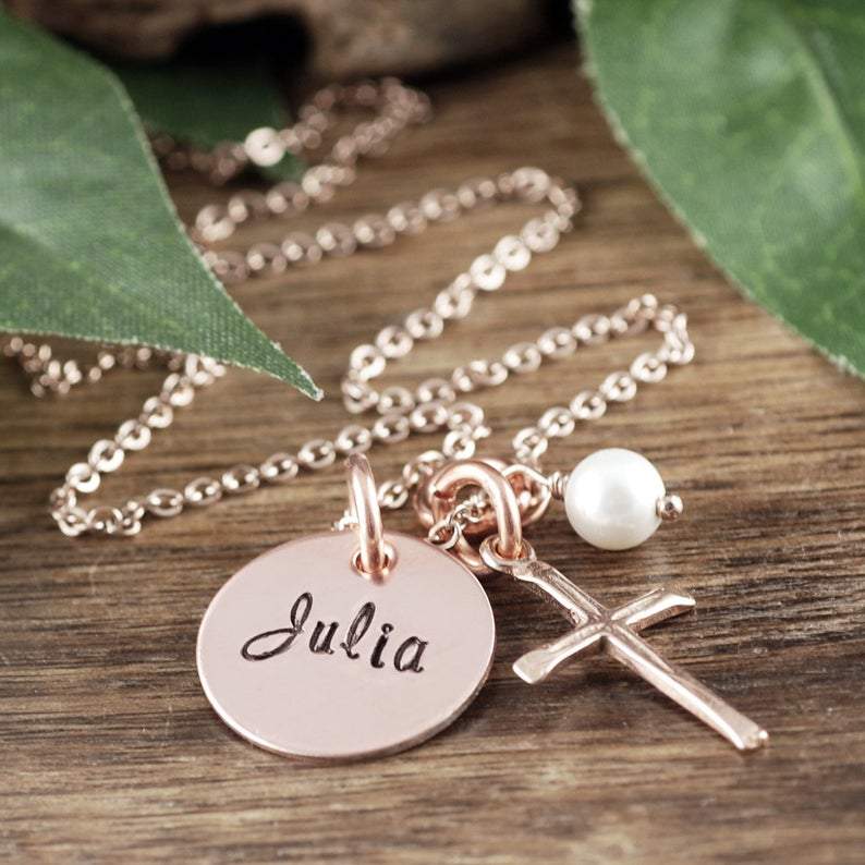 Personalized Cross Necklace for Communion.