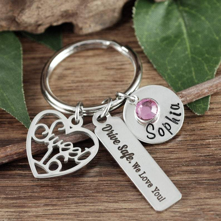 Silver Personalized Sweet 16 Keychain.