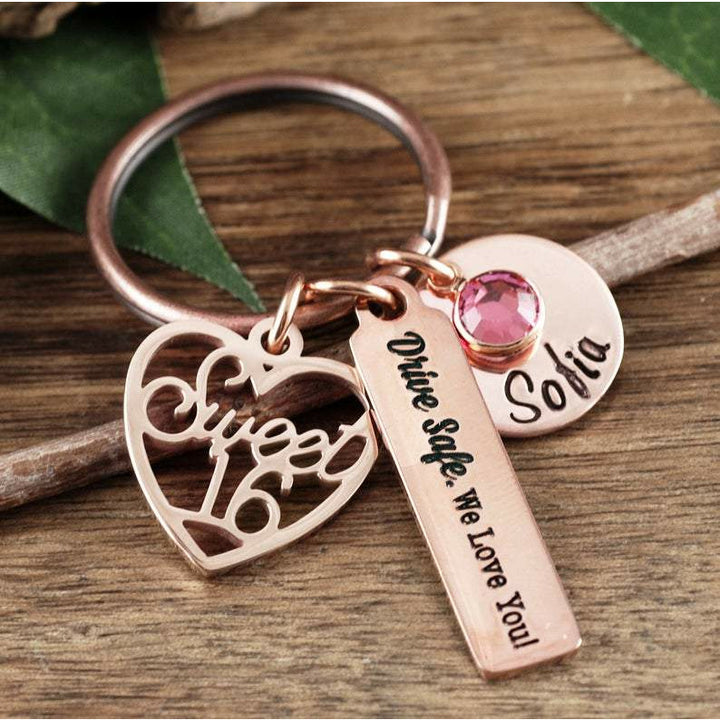 Silver Personalized Sweet 16 Keychain.