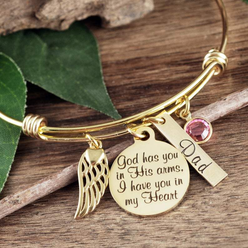 Personalized Memorial Bracelet - God has you in His arms I have you in my heart.