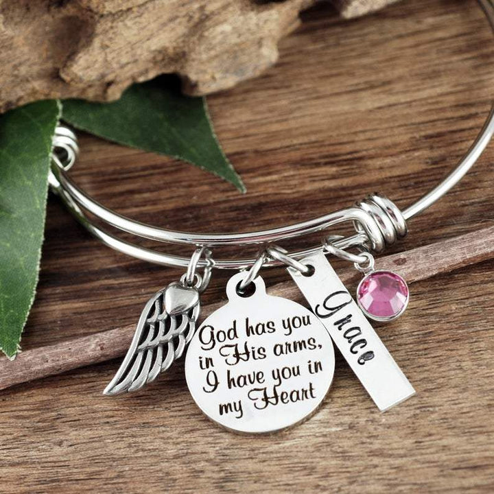 Personalized Memorial Bracelet - God has you in His arms I have you in my heart.