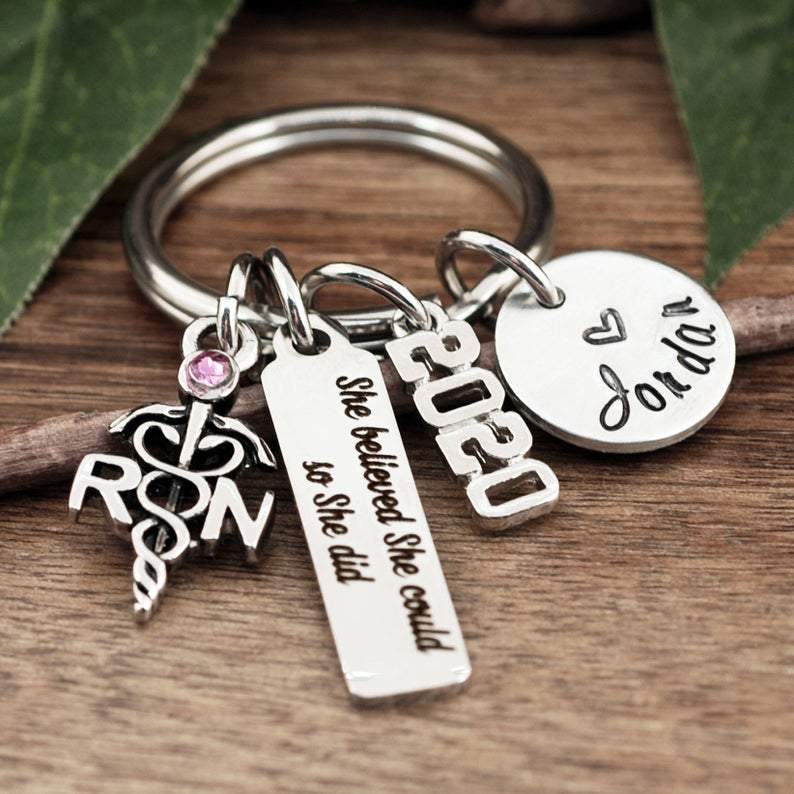 Personalized RN Graduation Keychain.