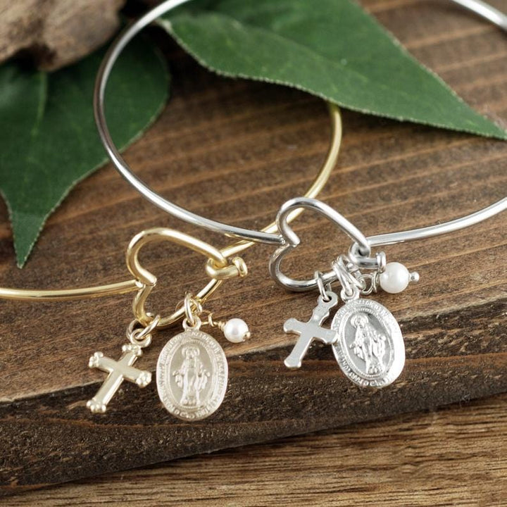 St. Mary Magdalene Bangle Heart Bracelet - Confirmation Gift.