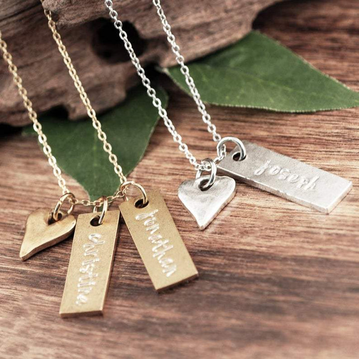 Personalized Name Bar Necklace with Heart.