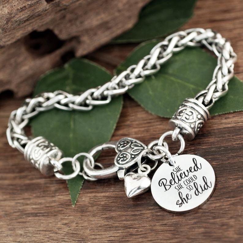 She believed She could so She did Antique Silver Bracelet.