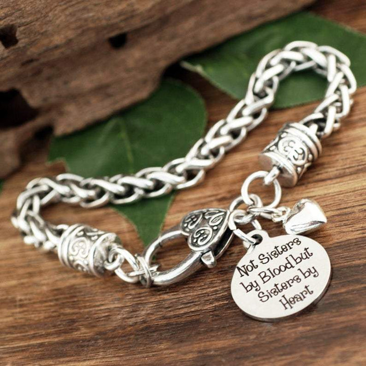 Not sisters by blood but Sisters by heart Antique Silver Bracelet.