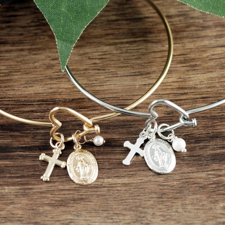 St. Mary Magdalene Bangle Heart Bracelet - Confirmation Gift.