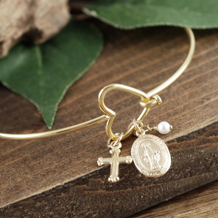 St. Mary Magdalene Bangle Heart Bracelet - Confirmation Gift.